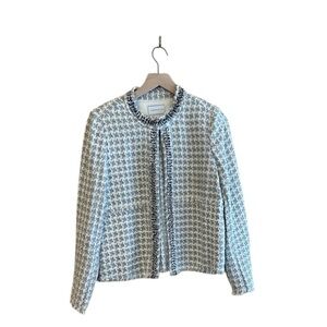 Charter Club Silver and White Tweed Chanel- style Jacket Blazer Medium Holiday